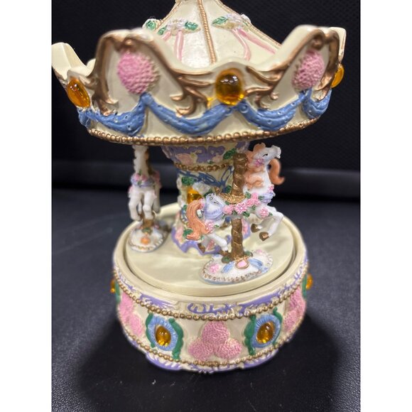 Vintage Musical Revolving Birthstone Carousel With Horses & Gem Accents November - Picture 11 of 14